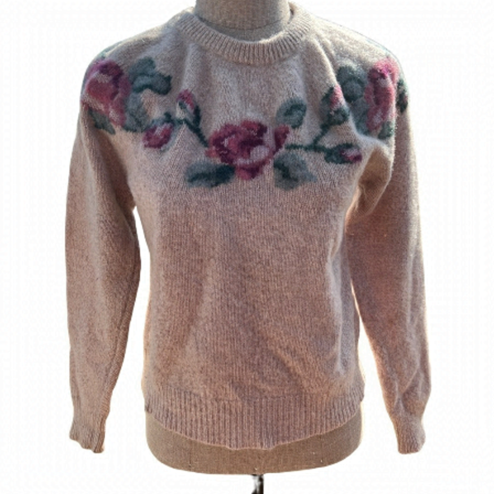 Vintage Eddie Bauer Floral Cozy Wool Sweater Size Medium